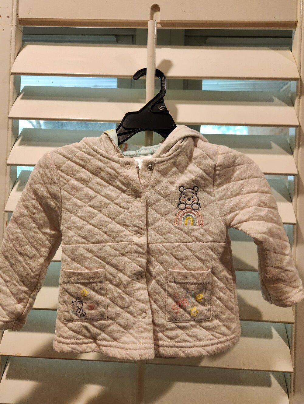 Disney Baby Pinkish Cream Quilted Hooded Jacket Pooh Bear, Size 18M